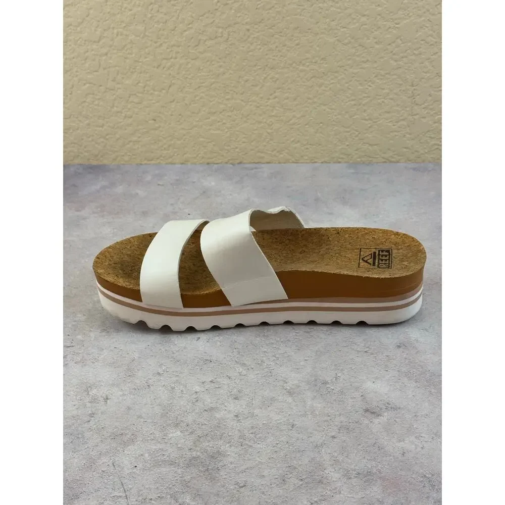 Reef Cushion Vista Hi White Double-Strap Platform Slide Sandals Womens Sz 8